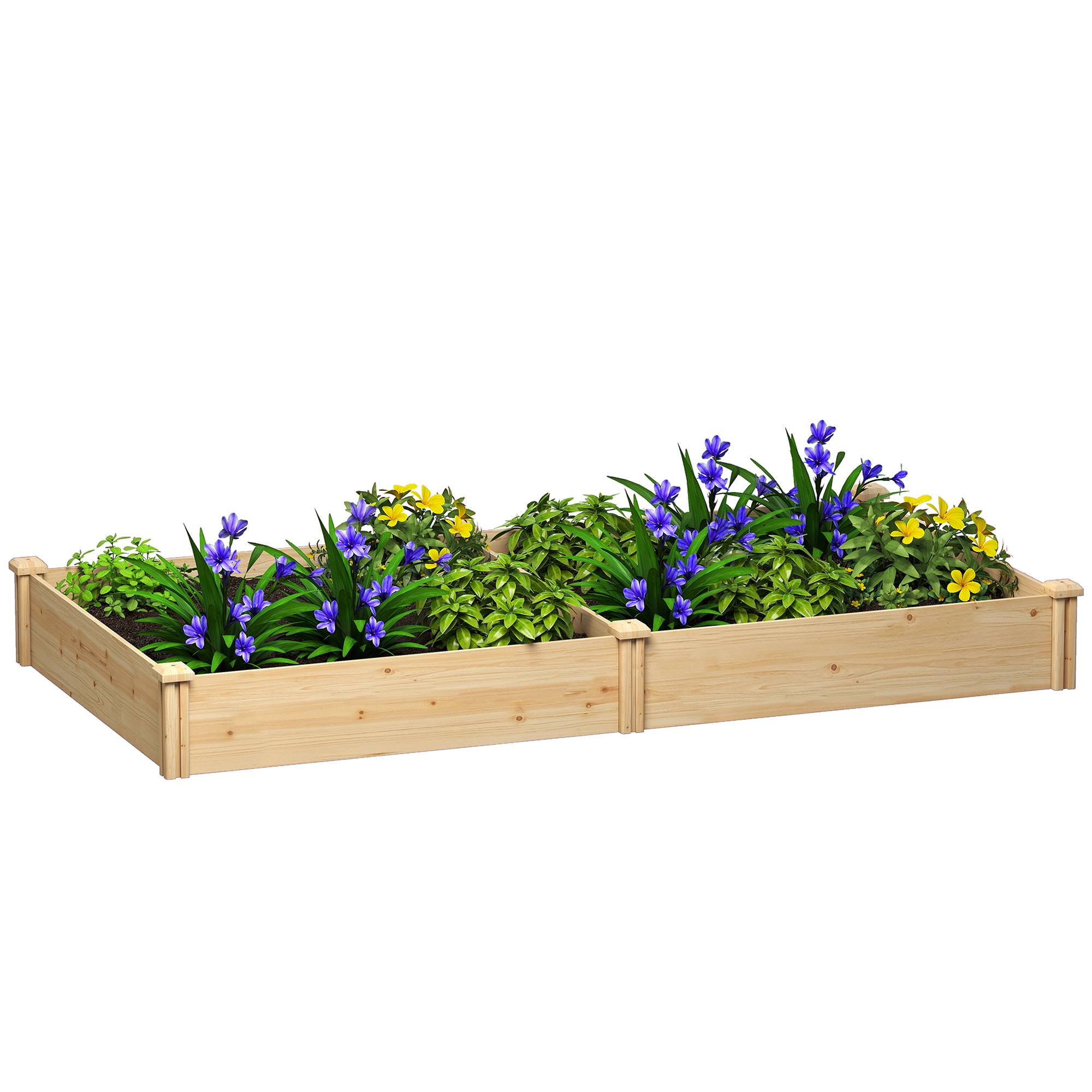 Carré Potager de jardin en Bois massif, Jardinière Surélevé avec séparateur, 235 x 121 x 26 cm, effet Bois Naturel - Image 1