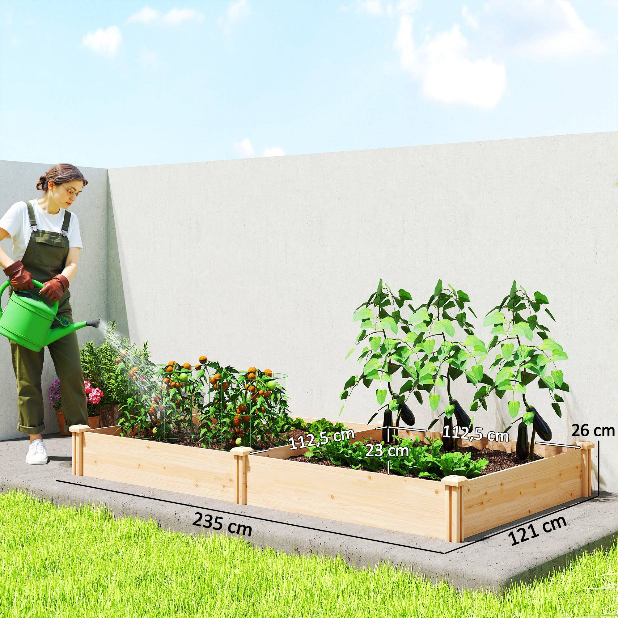 Carré Potager de jardin en Bois massif, Jardinière Surélevé avec séparateur, 235 x 121 x 26 cm, effet Bois Naturel - Image 5