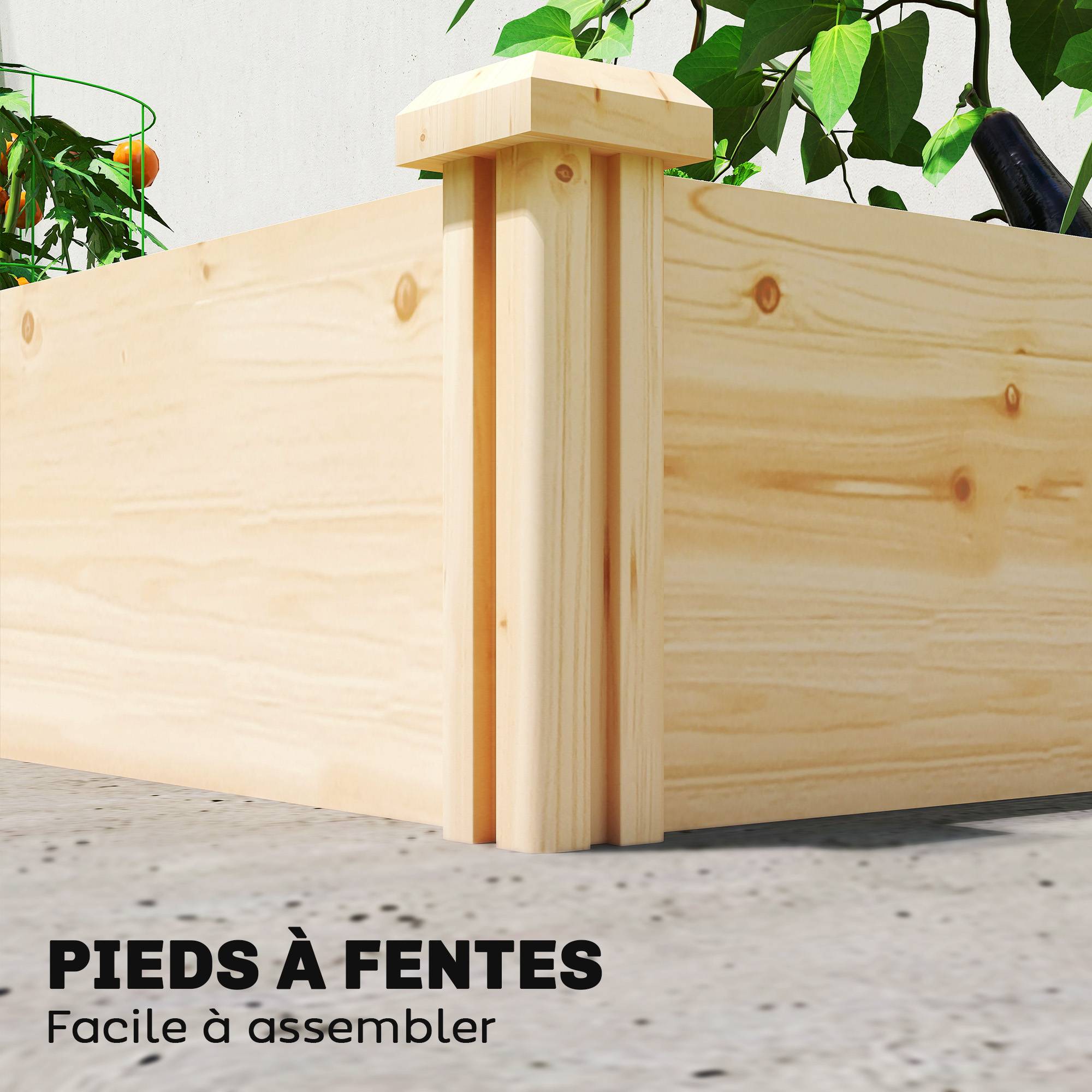 Carré Potager de jardin en Bois massif, Jardinière Surélevé avec séparateur, 235 x 121 x 26 cm, effet Bois Naturel - Image 10