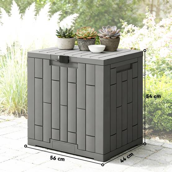 Petit Coffre Rangement Extérieur Résine Effet Bois Anti-UV 114L 56x44x54cm Gris - ComfortXL Outdoor Living - Image 5