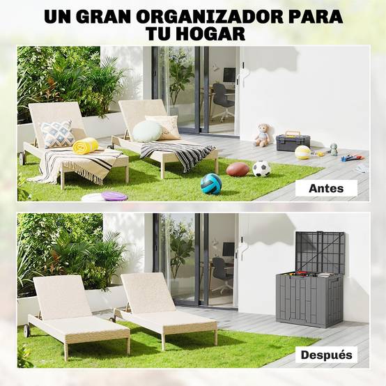 Petit Coffre Rangement Extérieur Résine Effet Bois Anti-UV 114L 56x44x54cm Gris - ComfortXL Outdoor Living - Image 6