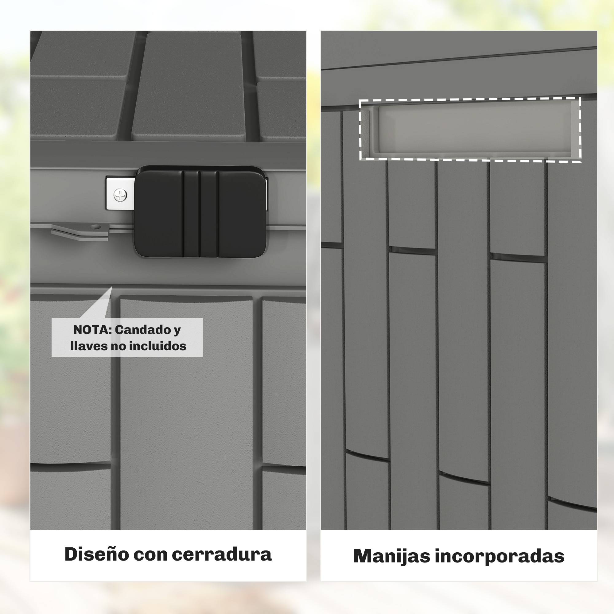 Petit Coffre Rangement Extérieur Résine Effet Bois Anti-UV 114L 56x44x54cm Gris - ComfortXL Outdoor Living - Image 8