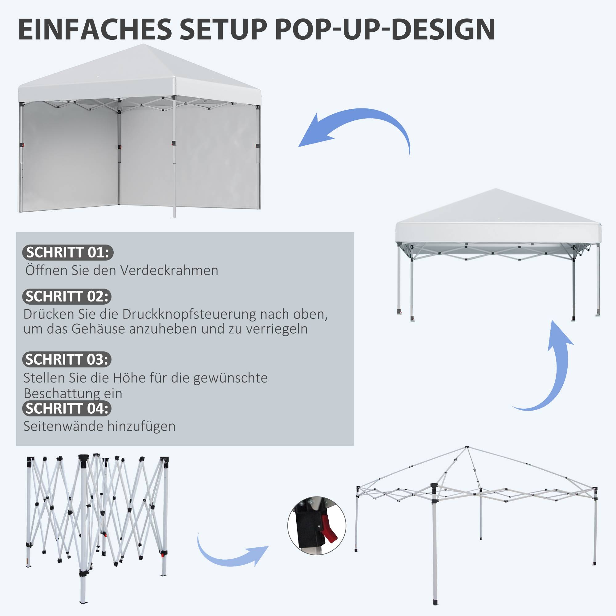 Tonnelle Pliante Acier Jardin Pop-Up Réglable 3x3m Gris Clair - ComfortXL Outdoor Living - Image 5