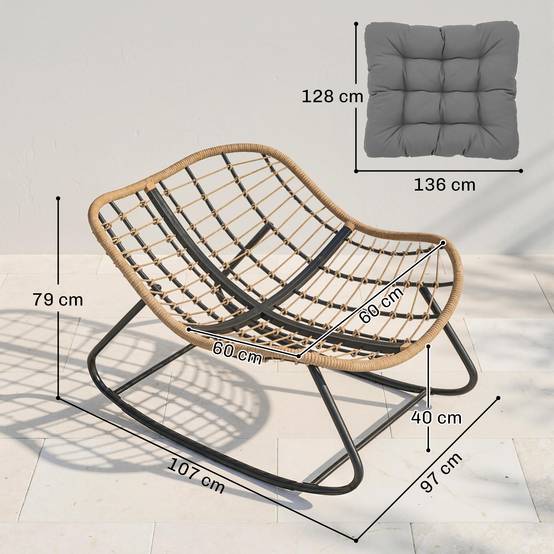 Fauteuil à bascule acier et résine tressée gris 107 x 97 x 79 cm - PANGIVO - Image 5