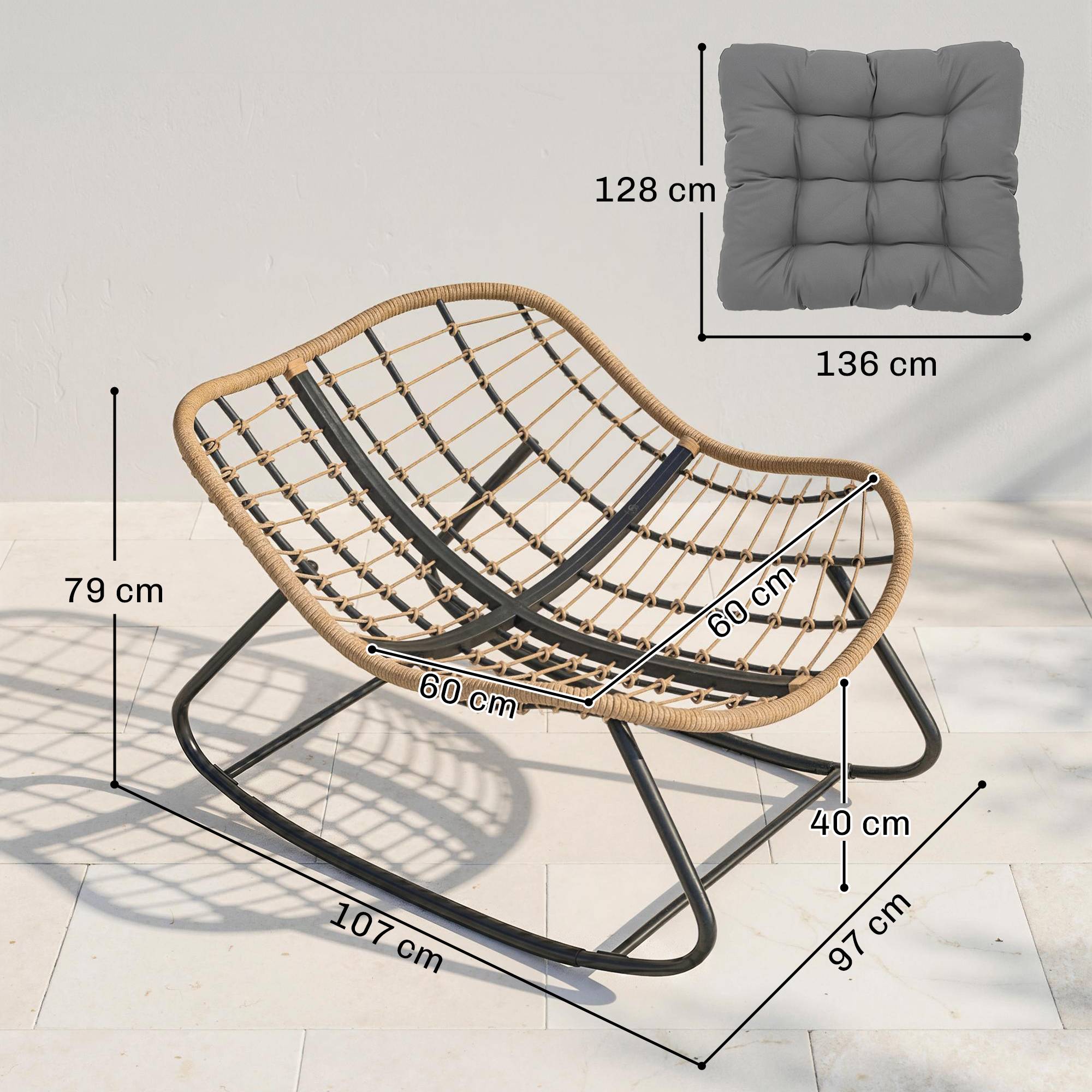 Fauteuil à bascule acier et résine tressée gris 107 x 97 x 79 cm - PANGIVO - Image 5