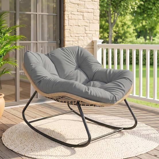 Fauteuil à bascule acier et résine tressée gris 107 x 97 x 79 cm - PANGIVO - Image 3