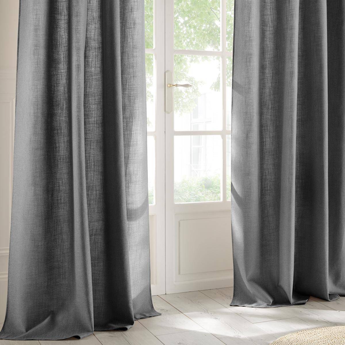 Atmosphera - Lot de 2 Rideaux à  œillets Tissu Gris Foncé 140 x 260 cm - Image 4