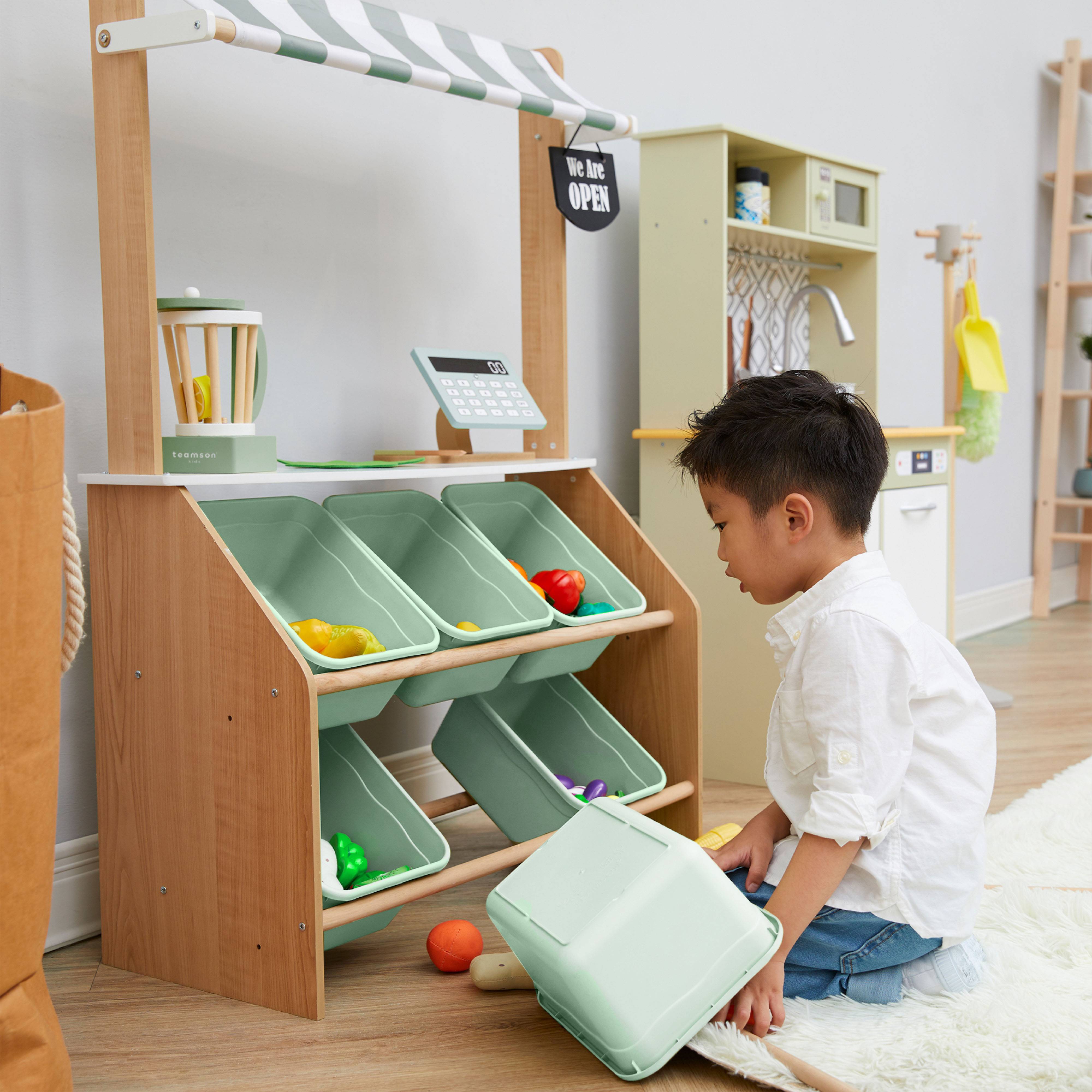 Stand de marché pour enfants 100 cm, Vert Teamson Kids - Image 4