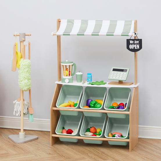 Stand de marché pour enfants 100 cm, Vert Teamson Kids - Image 5