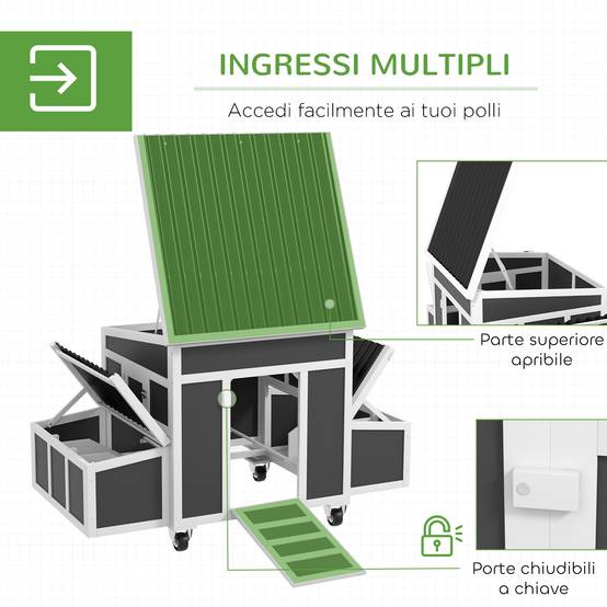Poulailler bois extérieur avec pondoir double toit ouvrant 147x93.5x89.5cm gris - ComfortXL Outdoor Living - Image 7