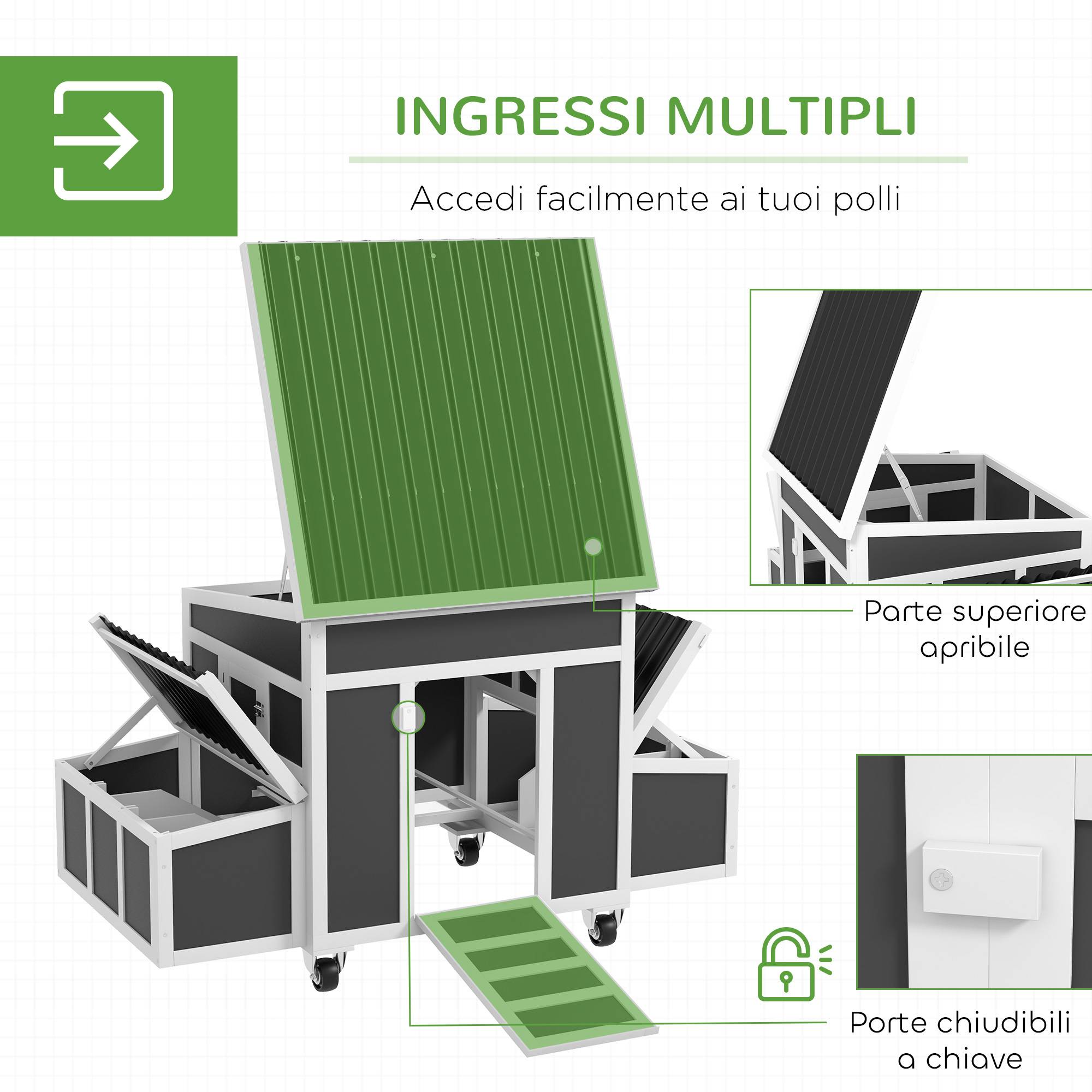 Poulailler bois extérieur avec pondoir double toit ouvrant 147x93.5x89.5cm gris - ComfortXL Outdoor Living - Image 7