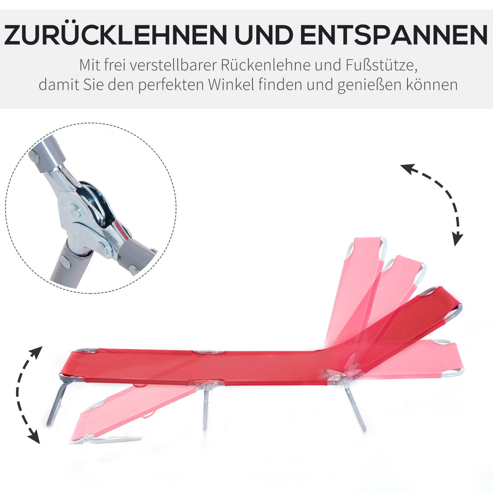 Transat pliable avec dossier réglable et structure métallique antirouille, 187 x 55 x 24 cm, rouge - Image 7