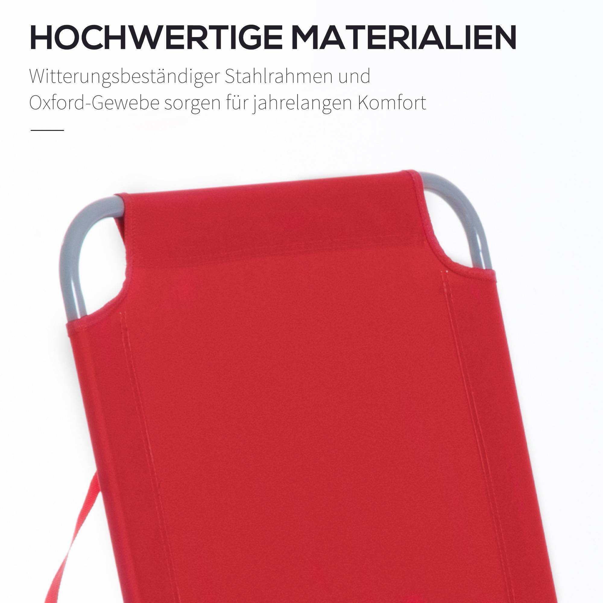 Transat pliable avec dossier réglable et structure métallique antirouille, 187 x 55 x 24 cm, rouge - Image 8