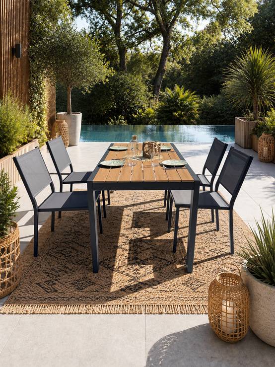 Dcb Garden - Ensemble repas de jardin 4 à 6 places en alu - Gris anthracite - TONGA - Image 1