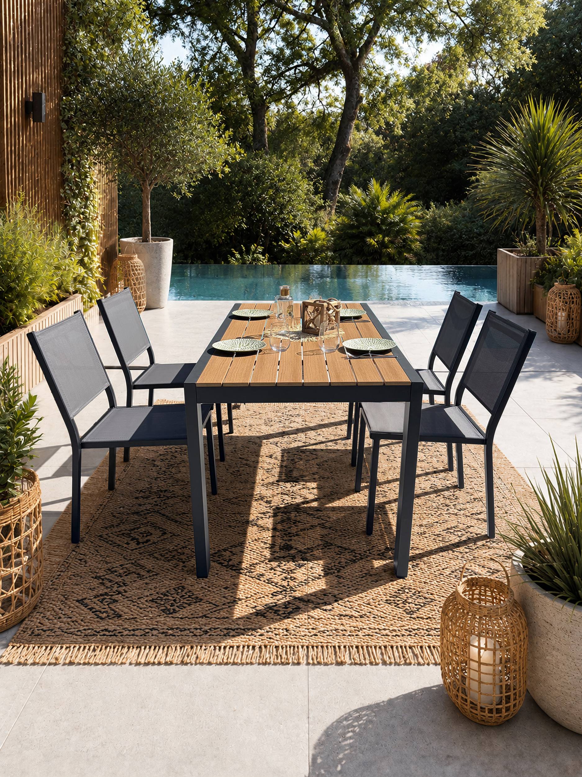 Dcb Garden - Ensemble repas de jardin 4 à 6 places en alu - Gris anthracite - TONGA - Image 1