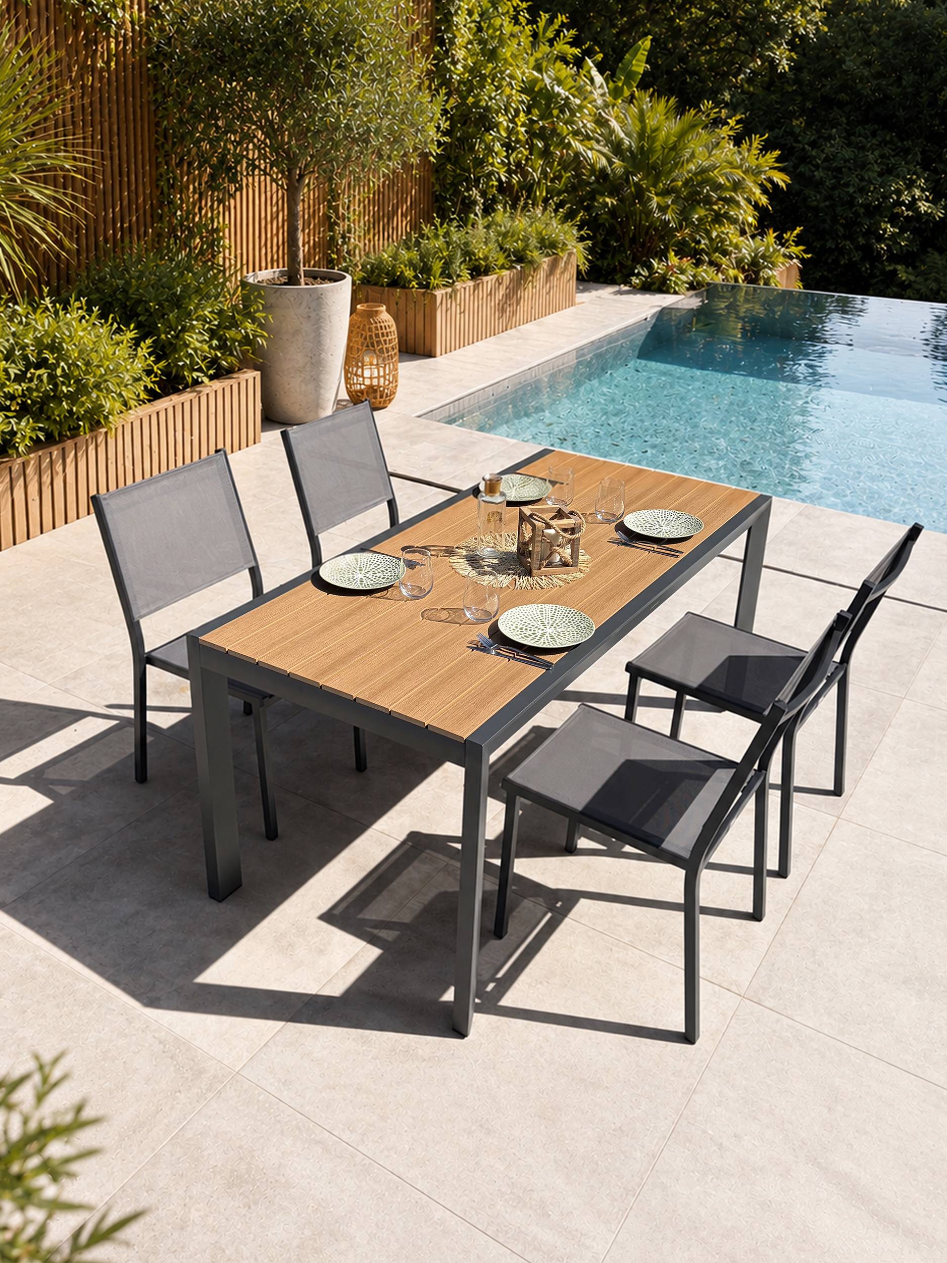 Dcb Garden - Ensemble repas de jardin 4 à 6 places en alu - Gris anthracite - TONGA - Image 2