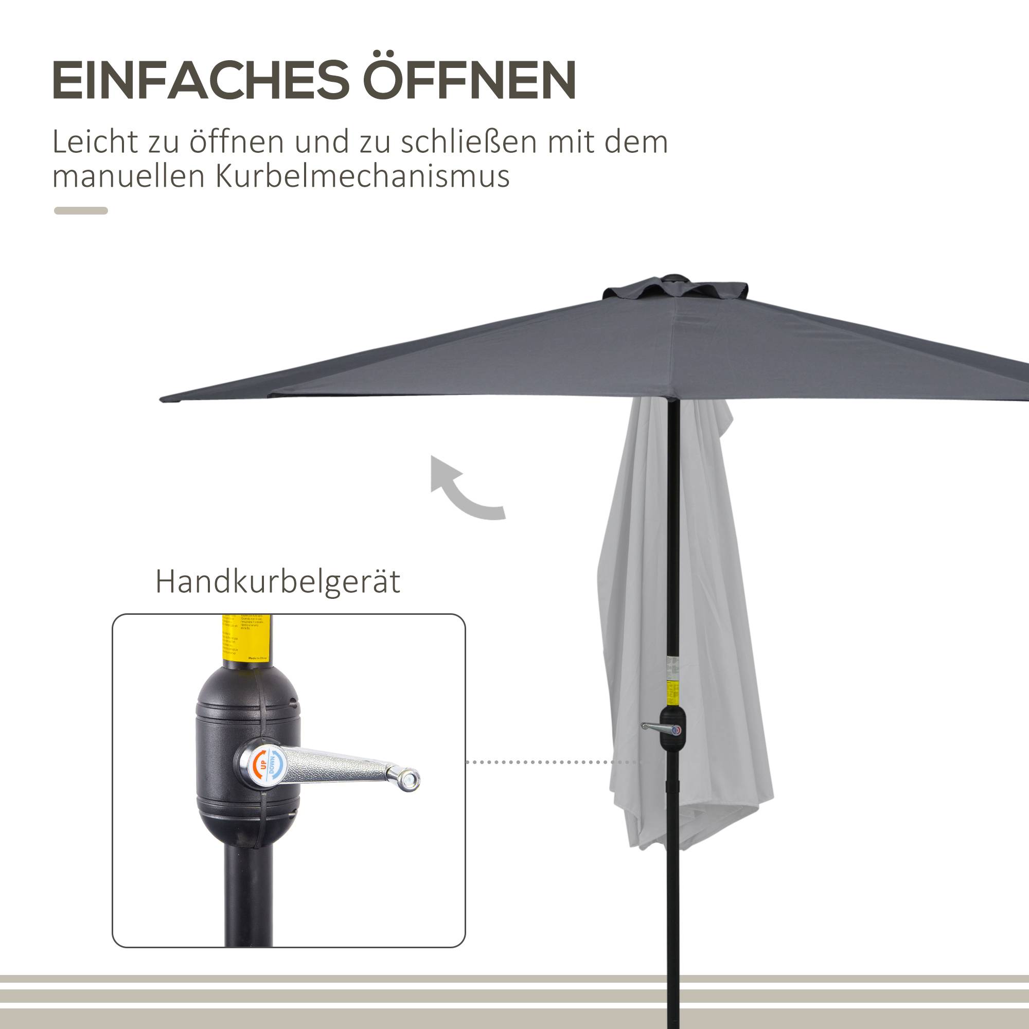 Demi-parasol mural métal pour balcon et terrasse protection UV anti-pluie 293cm gris - ComfortXL Outdoor Living - Image 4