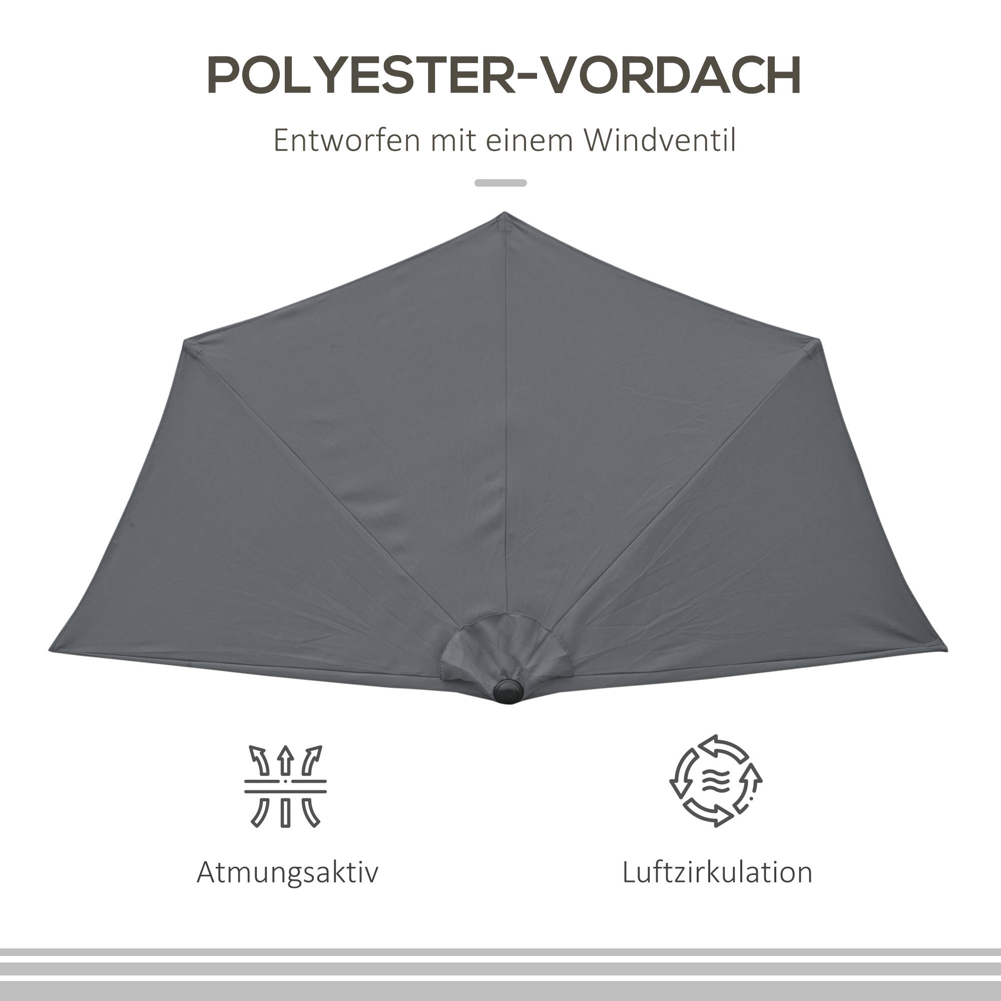 Demi-parasol mural métal pour balcon et terrasse protection UV anti-pluie 293cm gris - ComfortXL Outdoor Living - Image 5