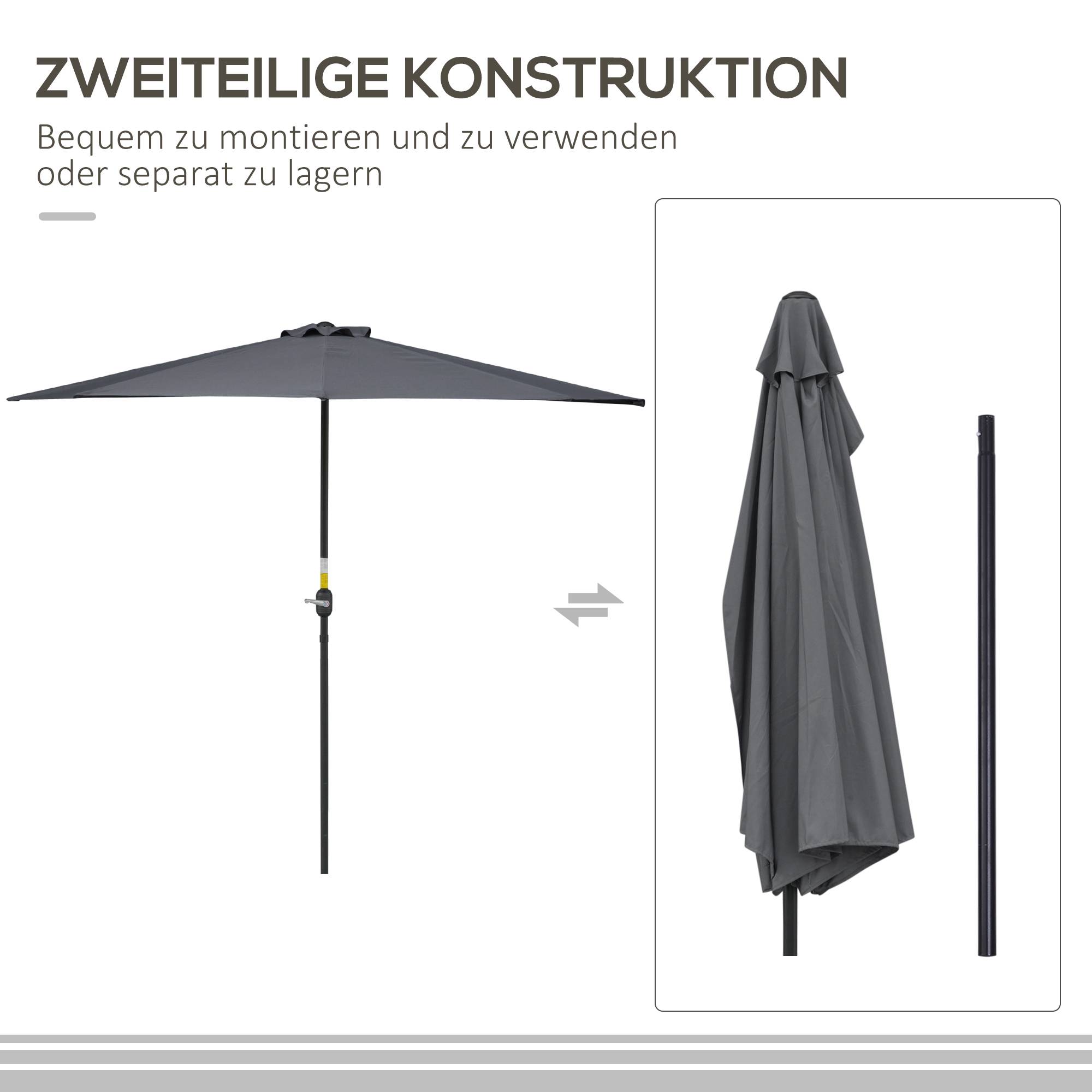 Demi-parasol mural métal pour balcon et terrasse protection UV anti-pluie 293cm gris - ComfortXL Outdoor Living - Image 6