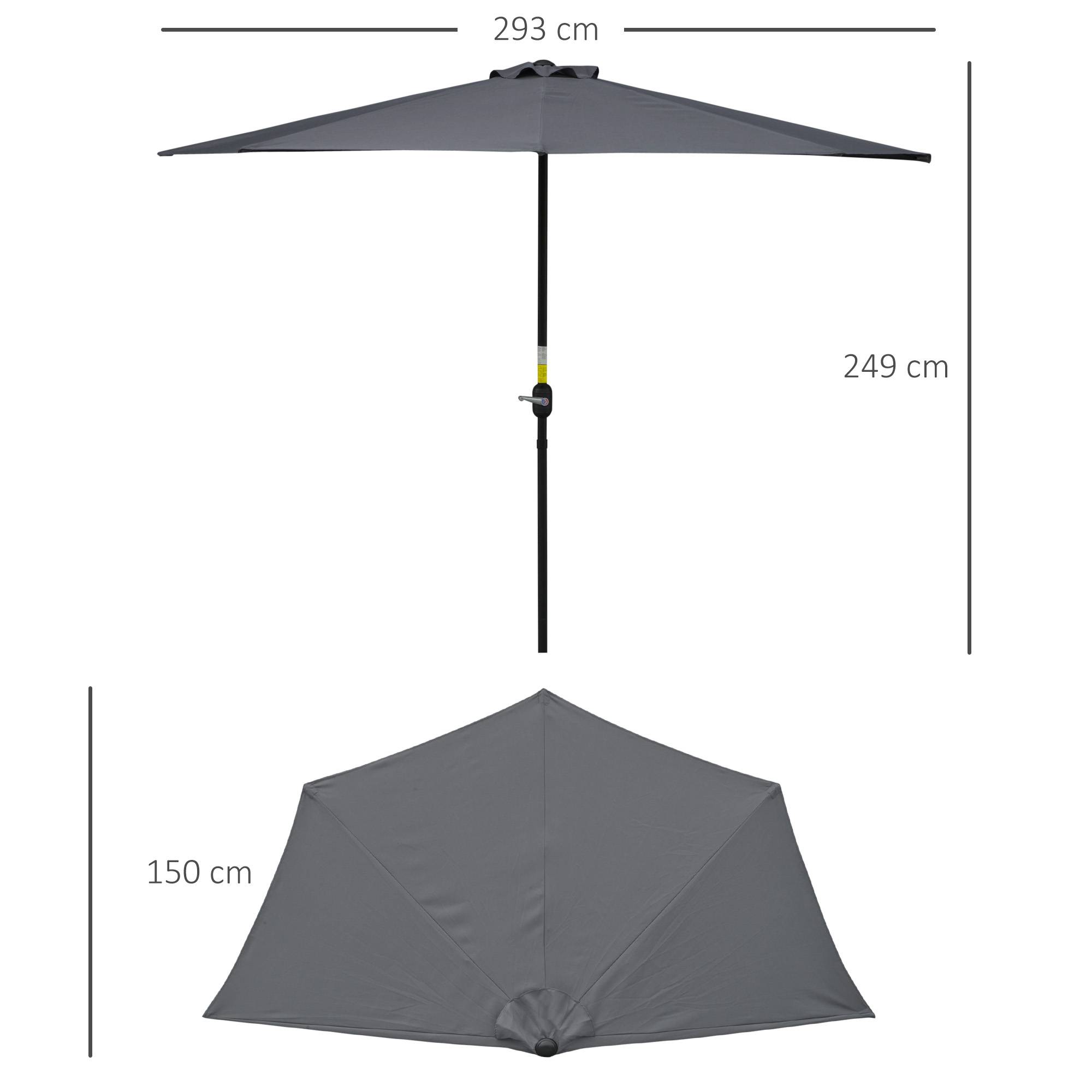 Demi-parasol mural métal pour balcon et terrasse protection UV anti-pluie 293cm gris - ComfortXL Outdoor Living - Image 3