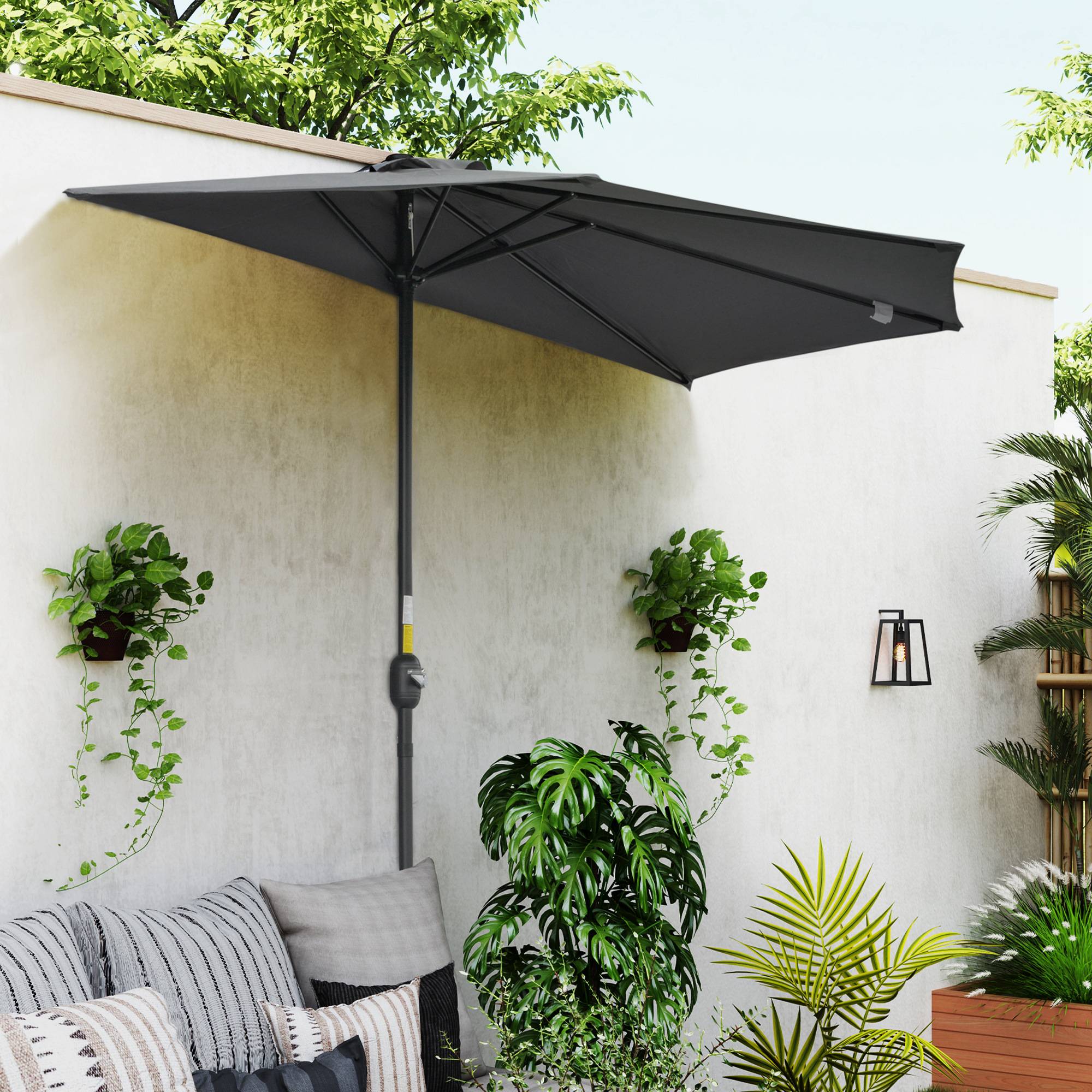 Demi-parasol mural métal pour balcon et terrasse protection UV anti-pluie 293cm gris - ComfortXL Outdoor Living - Image 1