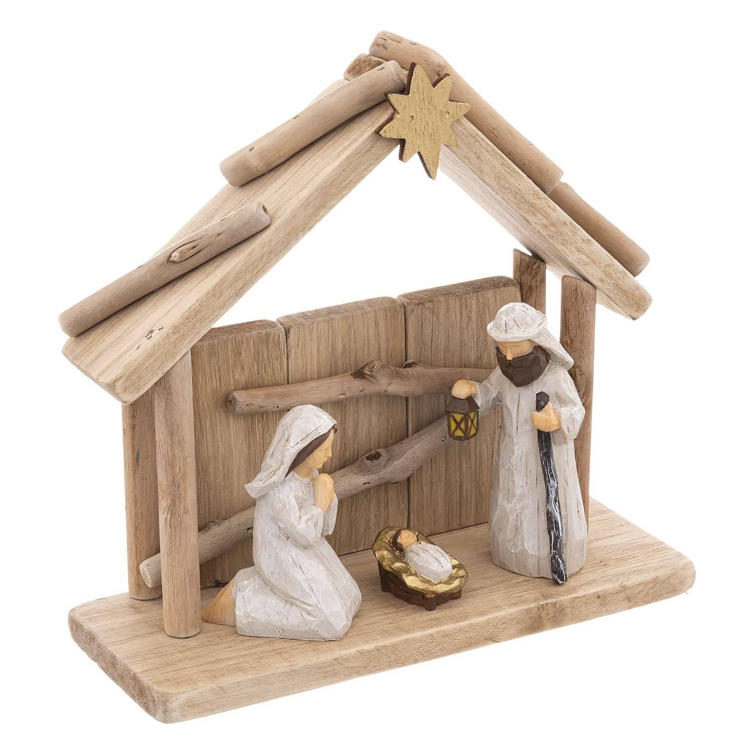 Atmosphera - Crèche de Noël en bois - 3 santons - Atmosphera - Image 1