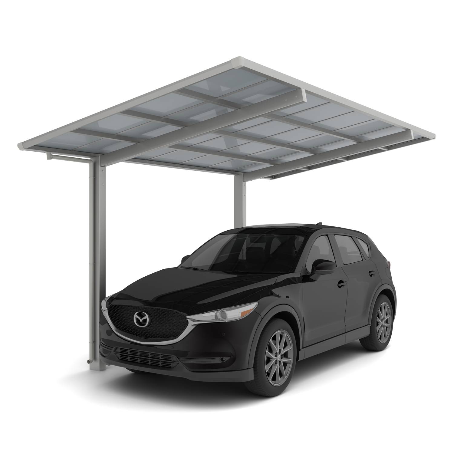Carport simple - charge de toiture 100kg/m² -  Anodisé coloris inox brillant- Linea Ximax rallongé - Image 1
