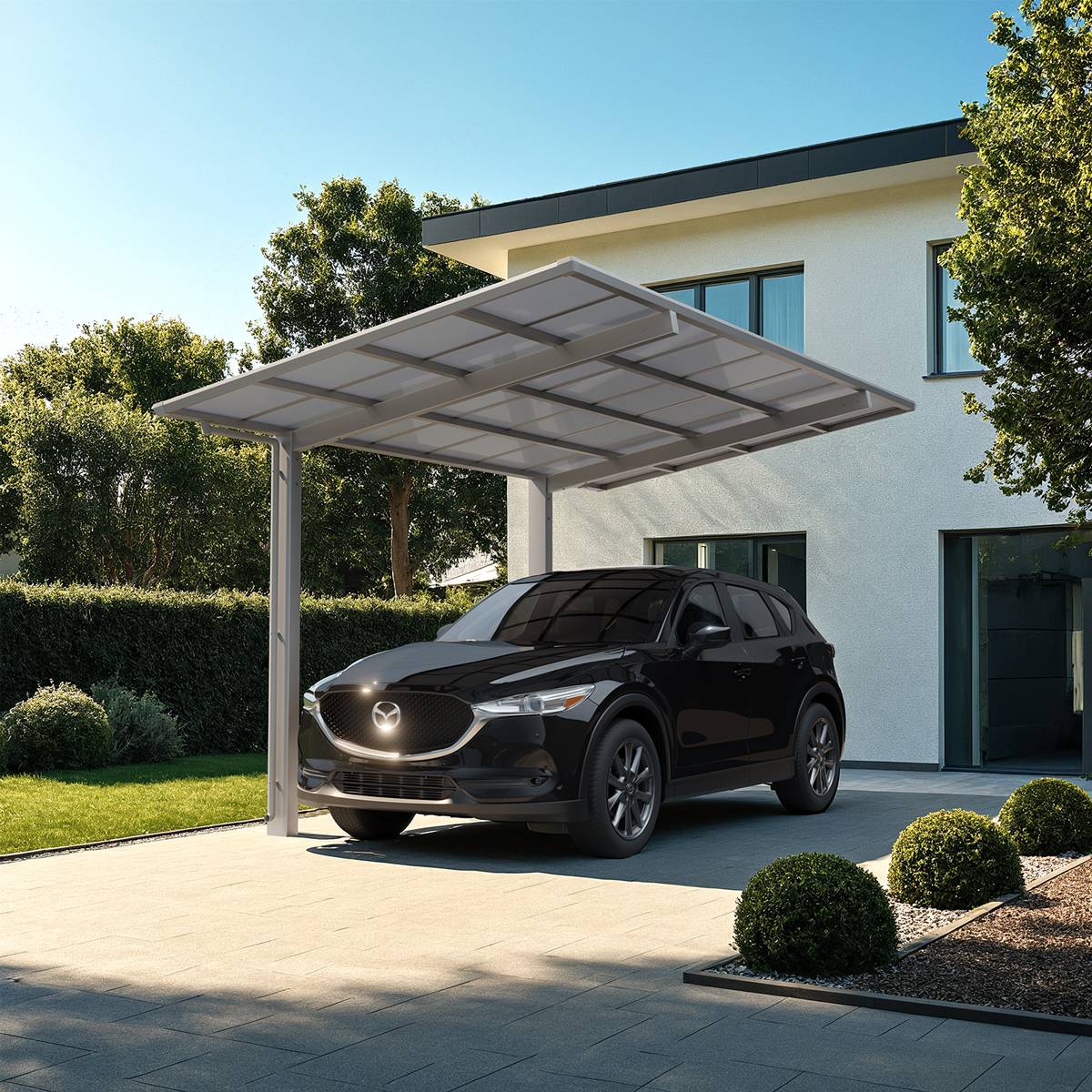 Carport simple - charge de toiture 100kg/m² - Anodisé coloris inox brillant- Linea Ximax rallongé - Image 2