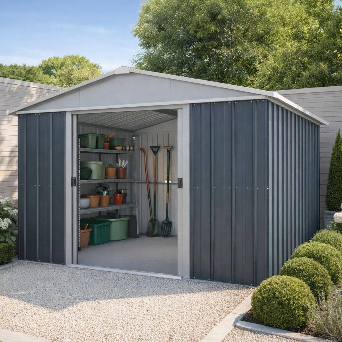 Yardmaster - Abri de jardin métal anthracite Yardmaster 11,03 m² + kit d'ancrage - Image 2