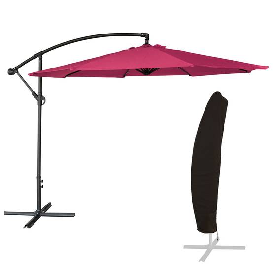 Parasol déporté OAHU rond 3,50m de diamètre fuchsia + housse - HAPPY GARDEN - Image 1