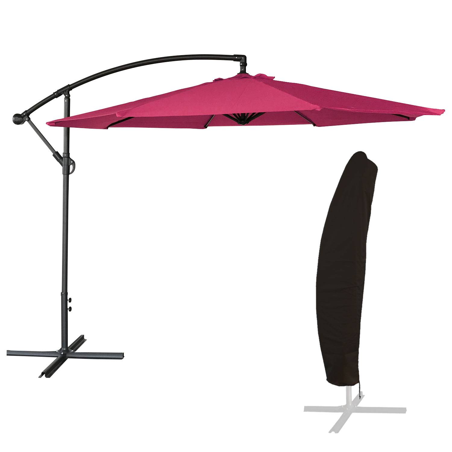 Parasol déporté OAHU rond 3,50m de diamètre fuchsia + housse - HAPPY GARDEN - Image 1
