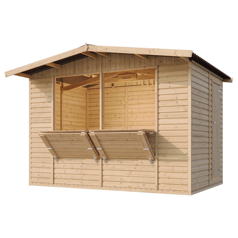 Timbela - Maison de jardin en bois H232x336x263 cm / 6m² - Étal de marché en bois avec comptoir - Bar jardin - 17 mm d’épaisseur - Timbela M150 - Image 4