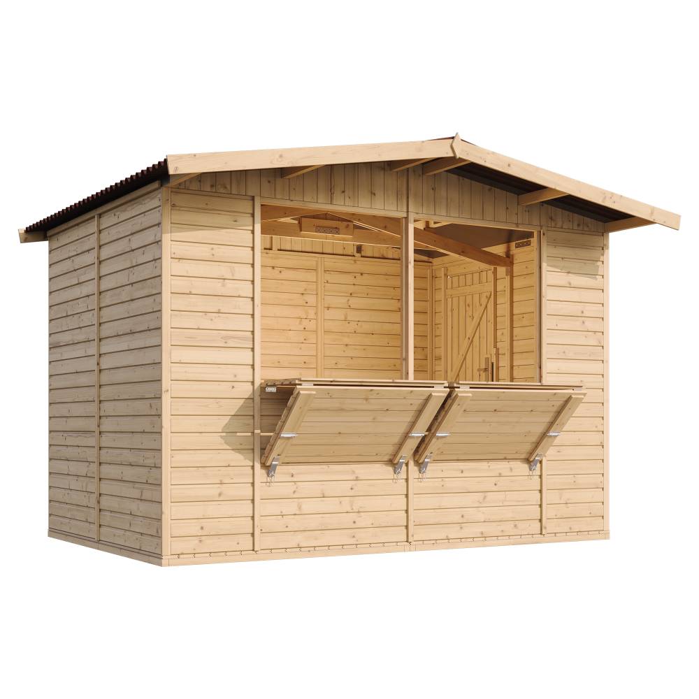 Timbela - Maison de jardin en bois H232x336x263 cm / 6m² - Étal de marché en bois avec comptoir - Bar jardin - 17 mm d’épaisseur - Timbela M150 - Image 2