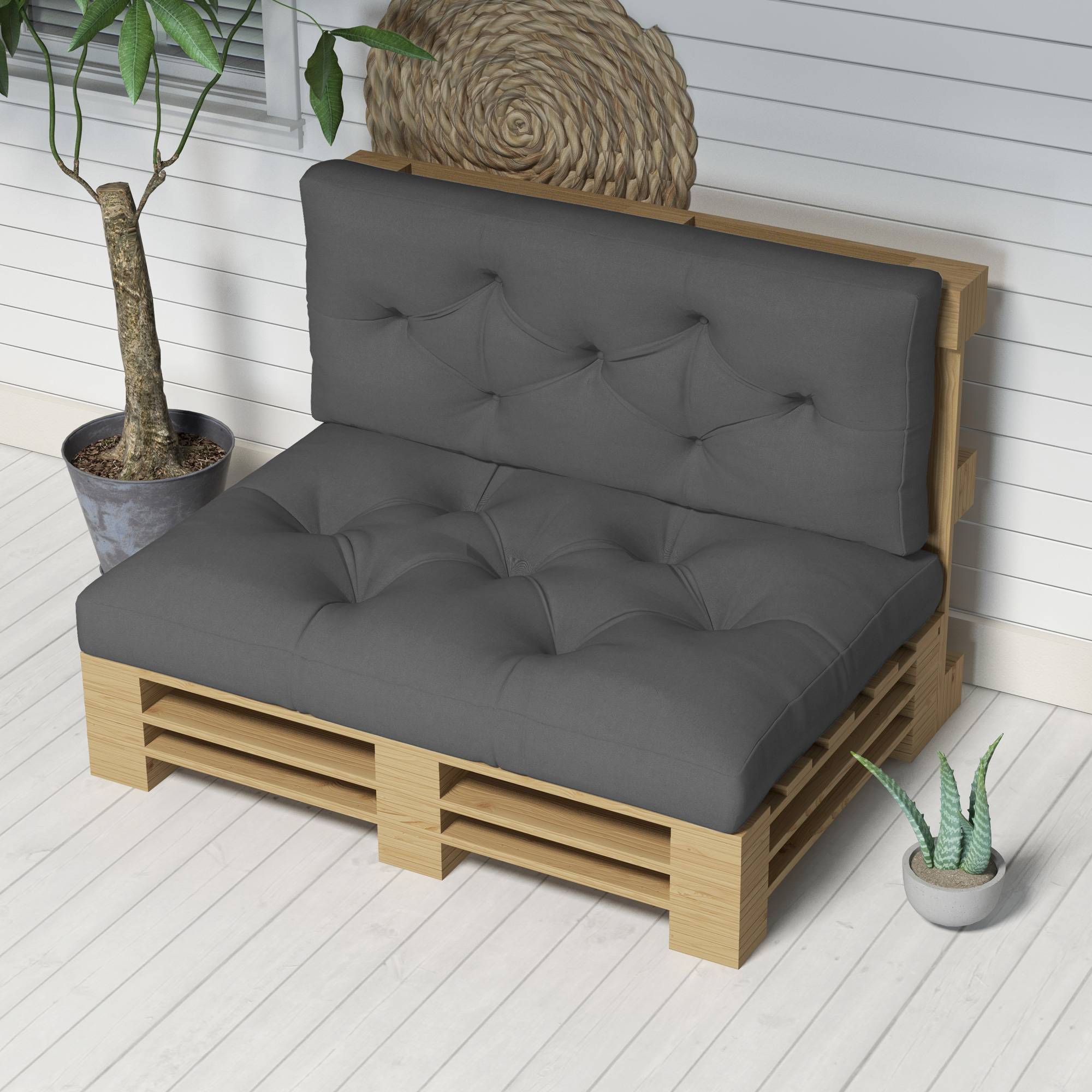Coussins palette 2 places polyester jardin extérieur assise dossier 120x80 cm gris - ComfortXL Outdoor Living - Image 8