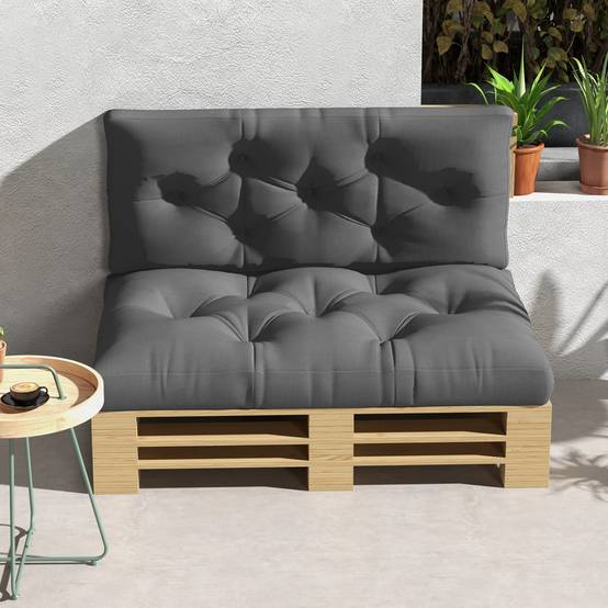 Coussins palette 2 places polyester jardin extérieur assise dossier 120x80 cm gris - ComfortXL Outdoor Living - Image 9