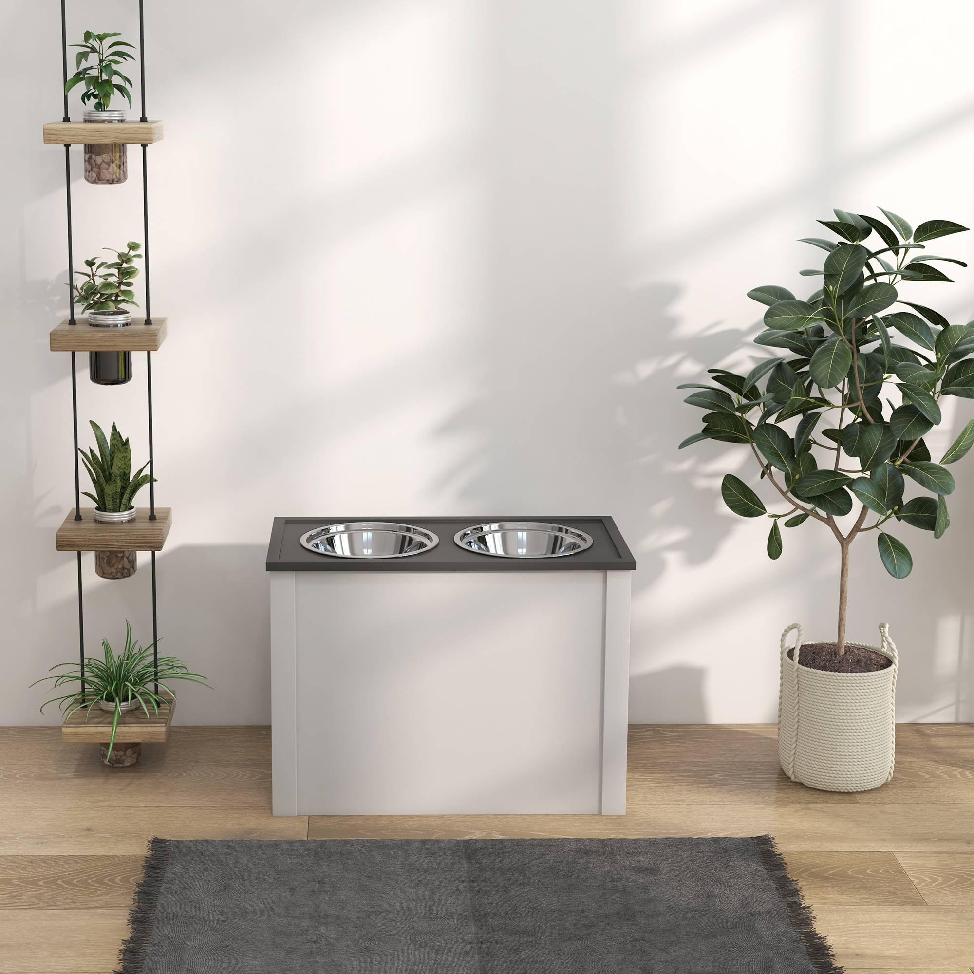 Station de gamelles MDF blanc et gris 60 x 30 x 42 cm - PANGIVO - Image 10