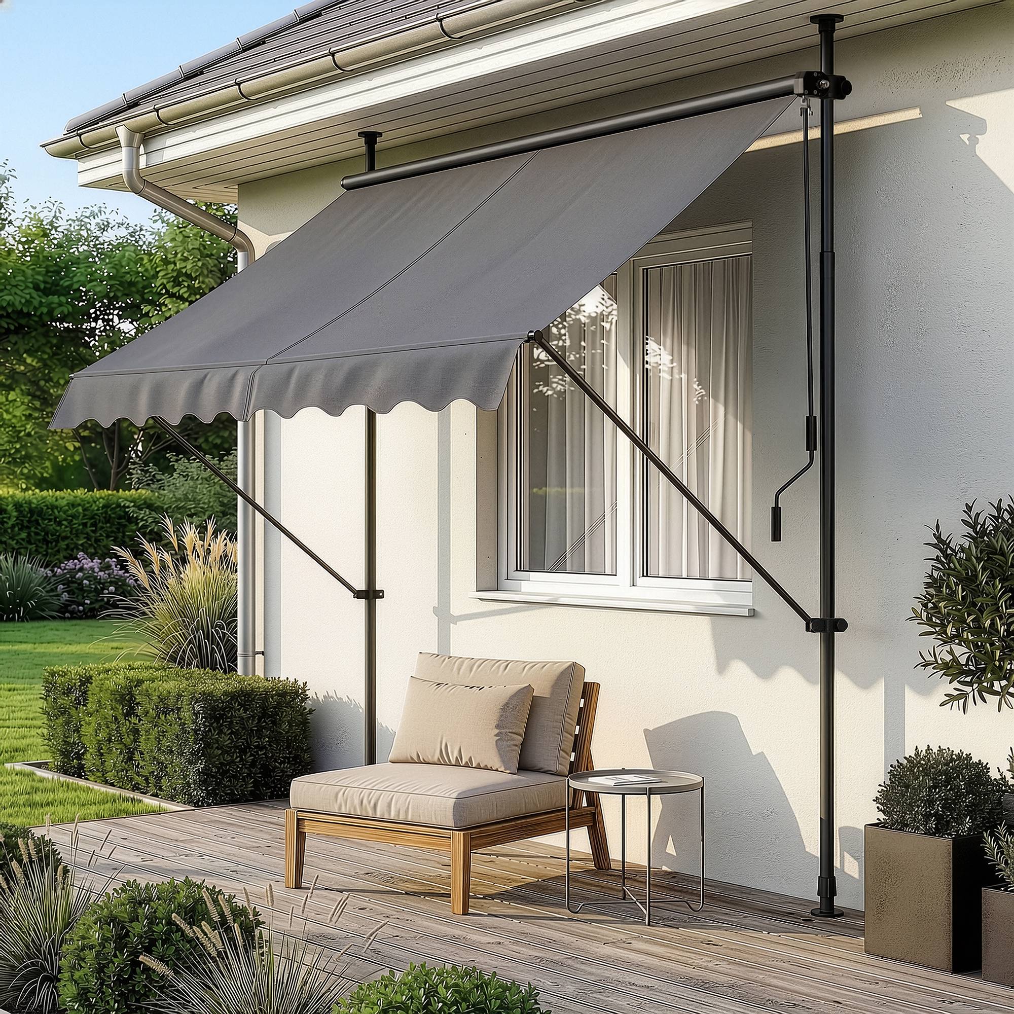 Pro.Tec - Store Banne Téléscopique Acier Polyester 150 x 120 x 220-309 cm Gris Ardoise [pro.tec] - Image 1