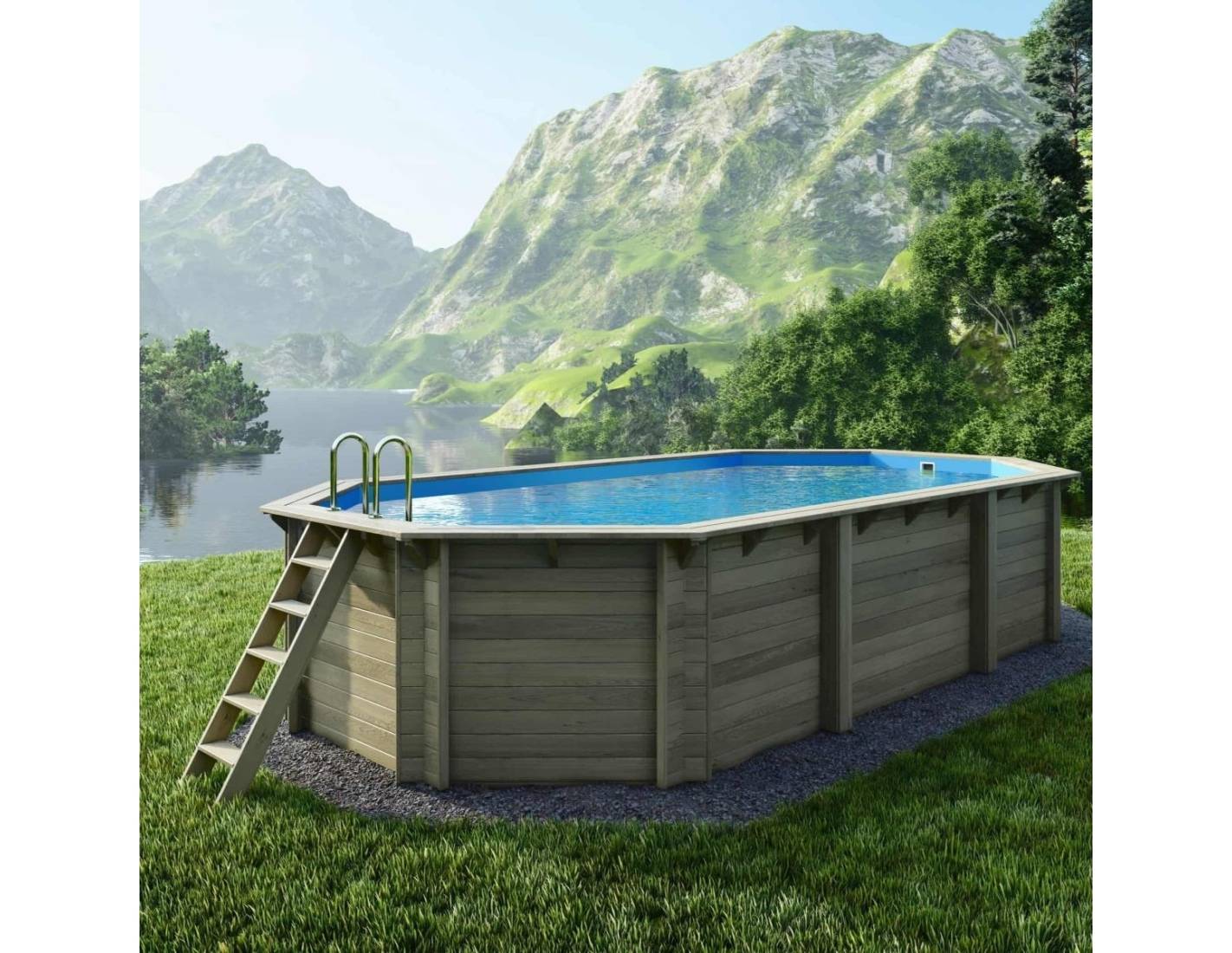 Altanka - Piscine hors sol en bois NEMO 7.3 x 3.97 - H.1.45 m, bleu pâle, fixations à visser - BAS7305OSPL - ALTANKA - Image 2