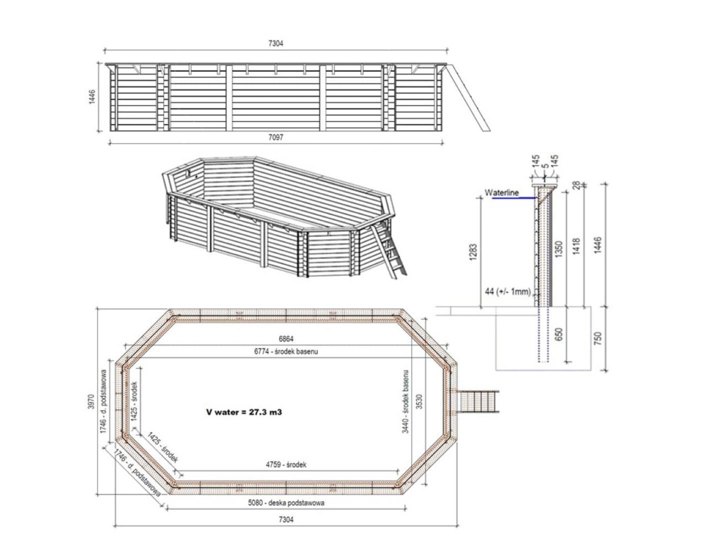 Altanka - Piscine hors sol en bois NEMO 7.3 x 3.97 - H.1.45 m, bleu pâle, fixations à visser - BAS7305OSPL - ALTANKA - Image 4