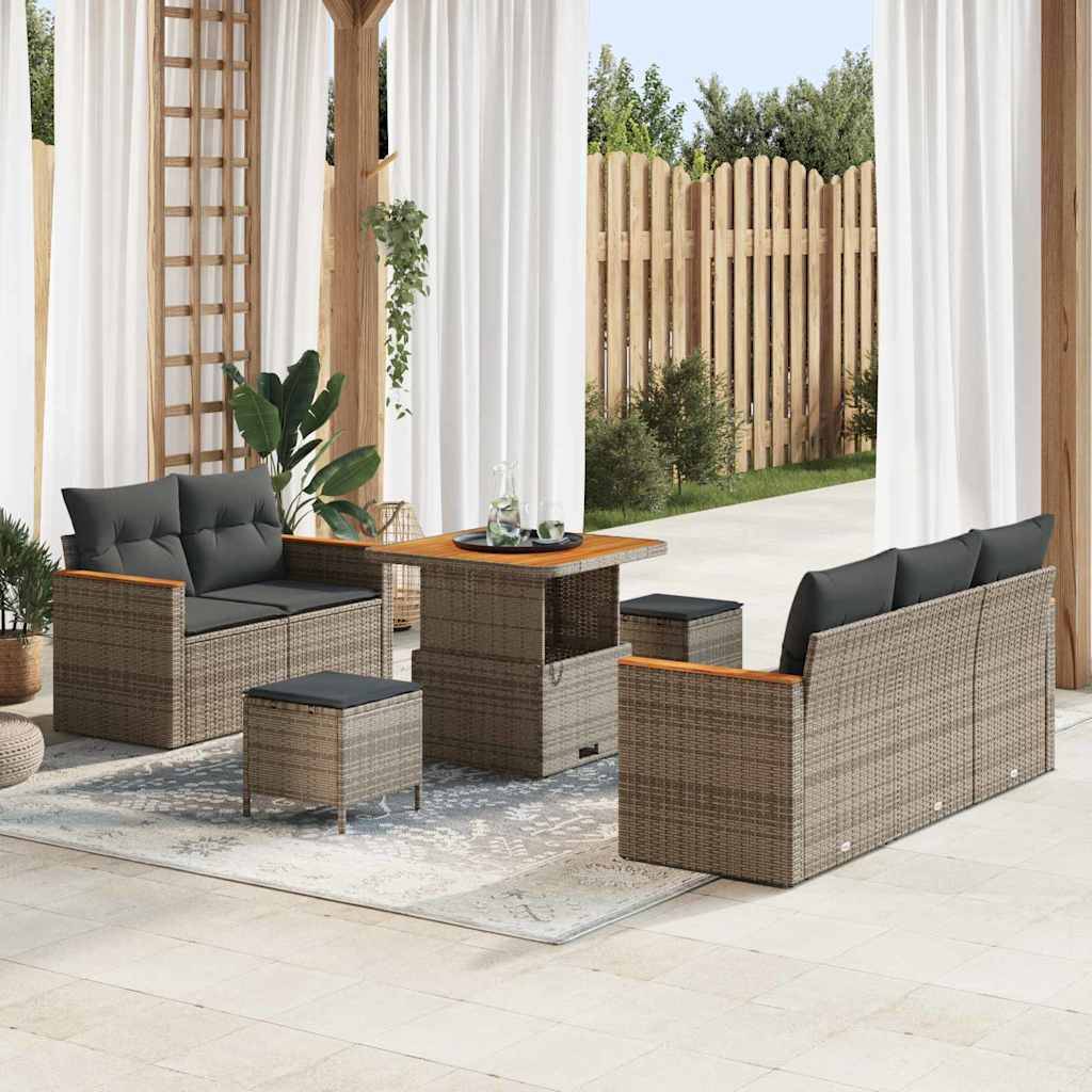 ComfortXL - Petit Salon de Jardin 8 Pcs Polyrotin & Acacia 7 Places Table Carrée Compact pour Balcons et Terrasses Gris – ComfortXL Outdoor Living - Image 1
