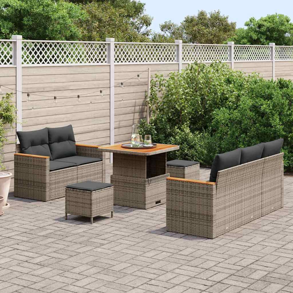 ComfortXL - Petit Salon de Jardin 8 Pcs Polyrotin & Acacia 7 Places Table Carrée Compact pour Balcons et Terrasses Gris – ComfortXL Outdoor Living - Image 3