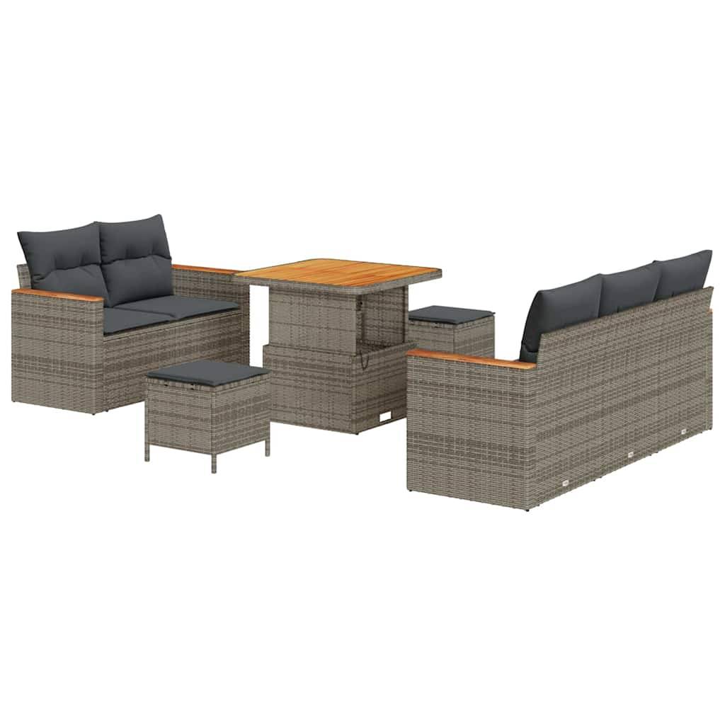 ComfortXL - Petit Salon de Jardin 8 Pcs Polyrotin & Acacia 7 Places Table Carrée Compact pour Balcons et Terrasses Gris – ComfortXL Outdoor Living - Image 2