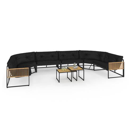 IDMARKET - Salon de jardin bas RIO 12 places salon d'angle structure métal noir et cordage effet rotin avec coussins noirs - Image 2