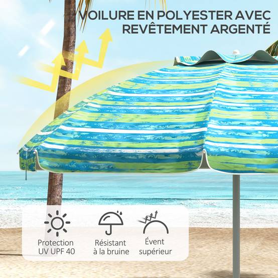 Outsunny Strandparasol 198 cm UV30 met Opklapbare Tafel, Bekerhouders Outsunny Strandparasol 198 cm UV30 met Opklapbare Tafel, Bekerhouders