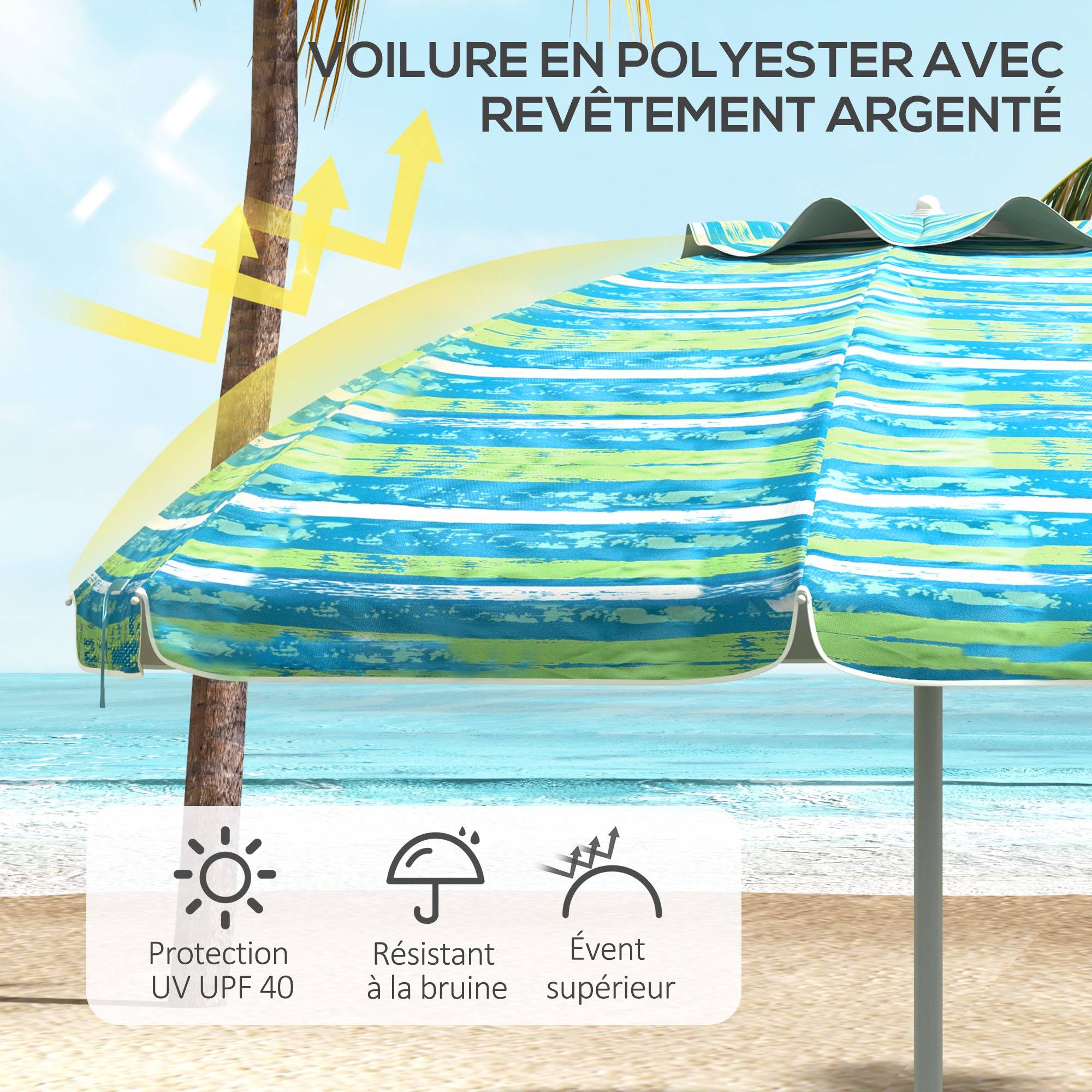 Outsunny Strandparasol 198 cm UV30 met Opklapbare Tafel, Bekerhouders