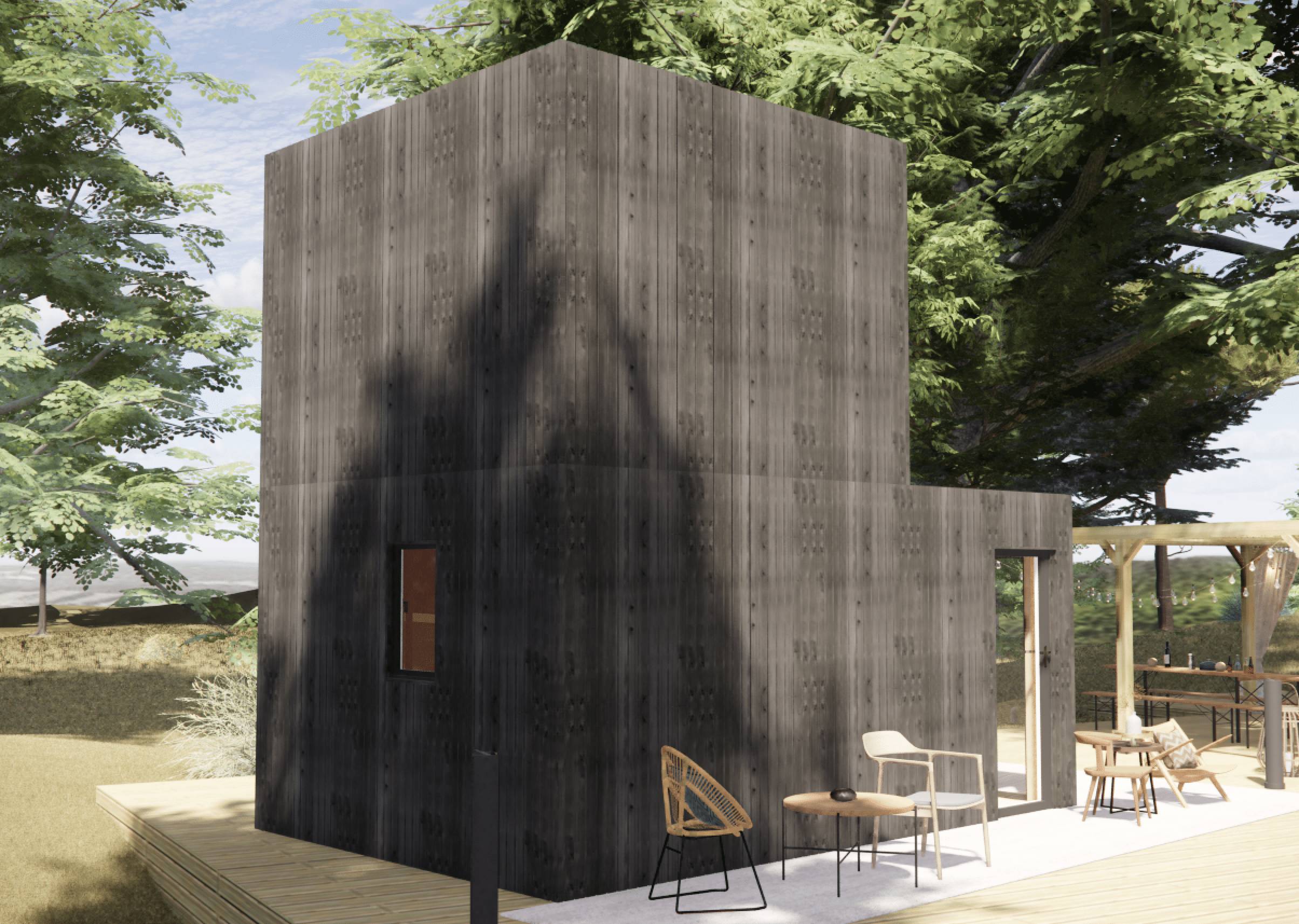 Studio de jardin 4 saisons en bois 5,5 x 3,5 x 2,7 m / isolation RE2020 avec mezzanine et terrasse / menuiseries alu k-line - Image 1