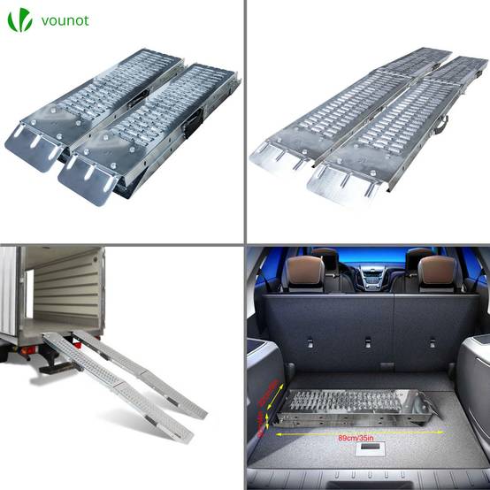 Lot de 2 Rampes de chargement pliable 160cm en acier galvanisé - 400kg max - Rampe d'accès antidérapante avec poignée - VOUNOT® - Image 2