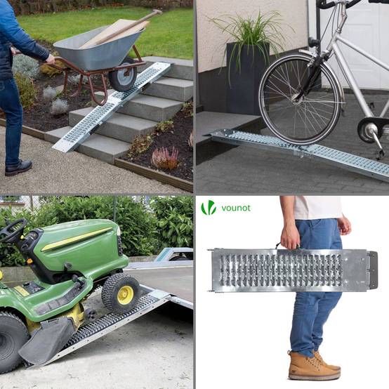 Lot de 2 Rampes de chargement pliable 160cm en acier galvanisé - 400kg max - Rampe d'accès antidérapante avec poignée - VOUNOT® - Image 4
