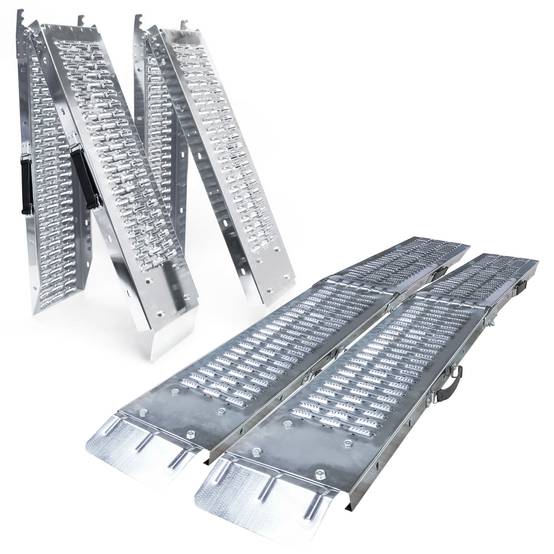 Lot de 2 Rampes de chargement pliable 160cm en acier galvanisé - 400kg max - Rampe d'accès antidérapante avec poignée - VOUNOT® - Image 1