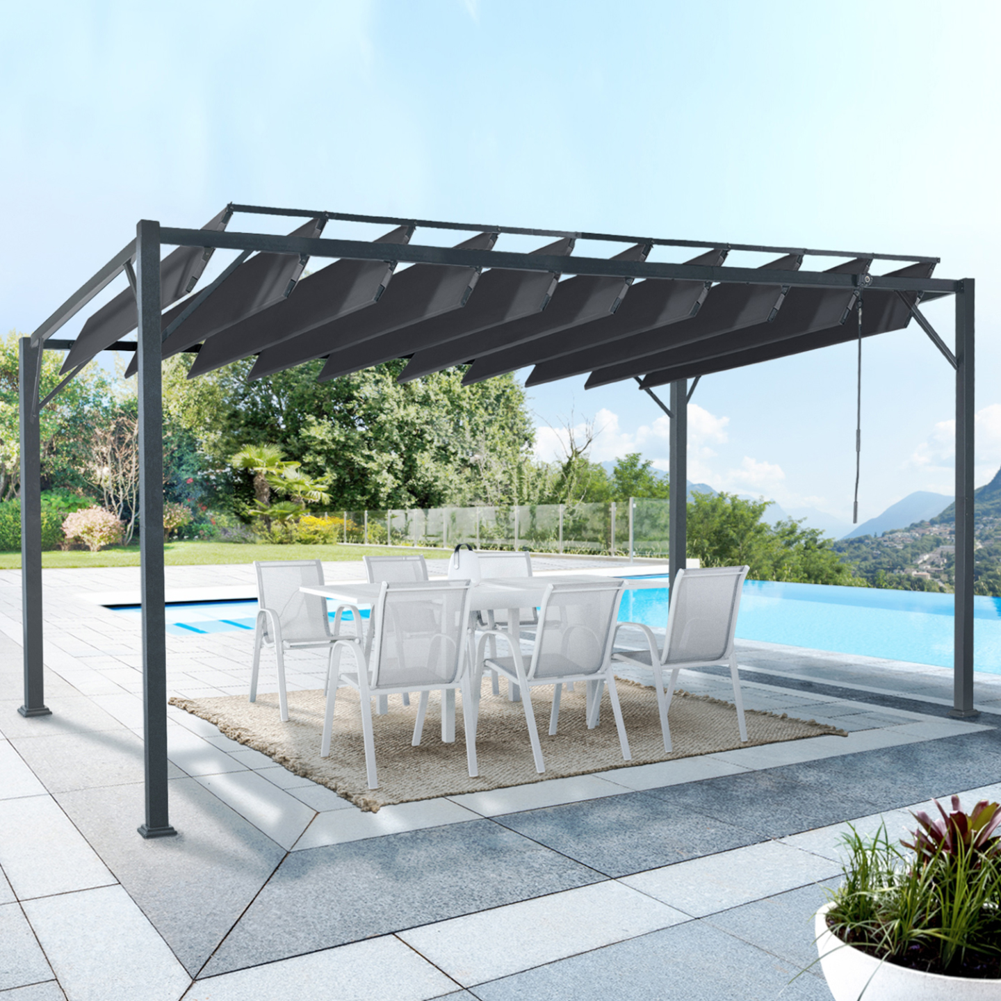 Pergola lames orientables 3x4 M gris anthracite - Image 1